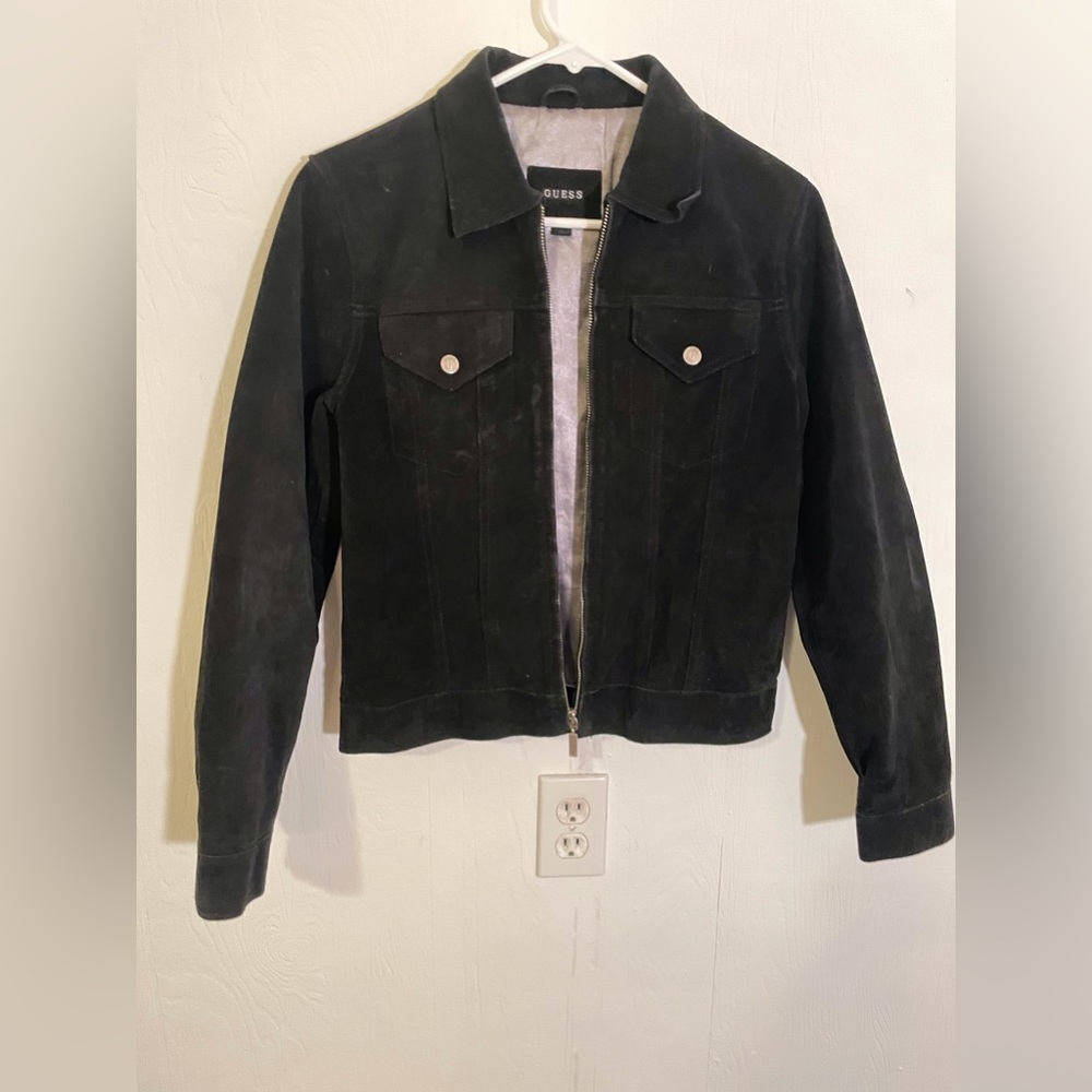 Women’s black guess leather jacket size S